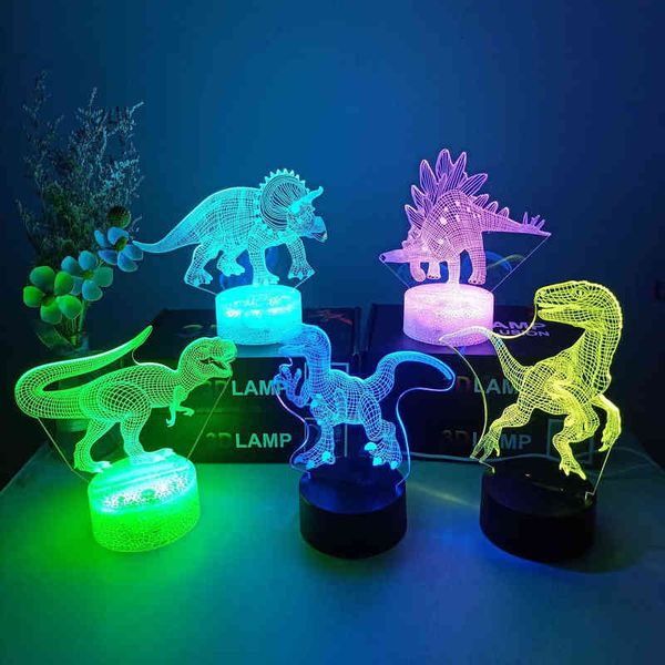 3d Night Light Dinosaur Series L￢mpada de mesa 7/16COLOR TOQUE REMOTO REMOTO DE CARACOTON TABLE LUNDRES DE CASA DOM