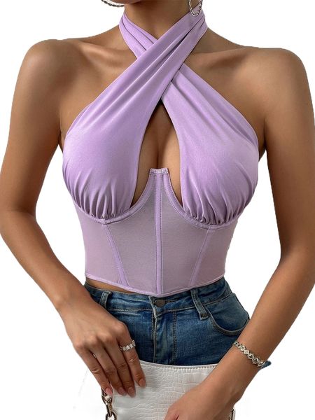 

sheer mesh cutout tied backless m90y#, White