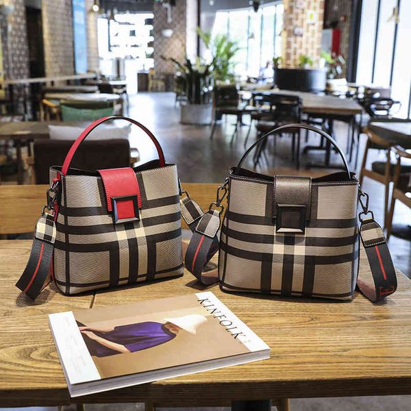 

bag female 2022 new lattice bucket design single versatile women's handbag letter shoulder messenger bags woman purse and handbags