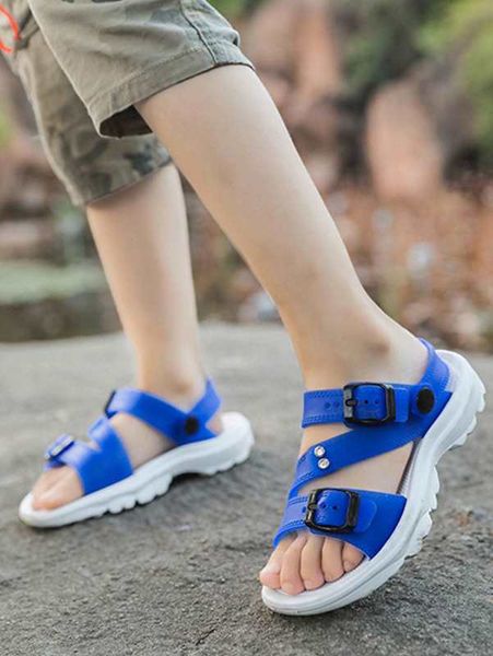 

boys buckle decor sport sandals she, Black;red