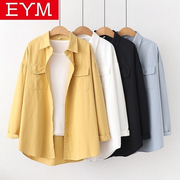 

fresh simple solid color loose shirt women autumn woman casual long sleeve blouse cotton office blouses blusas y200402, White