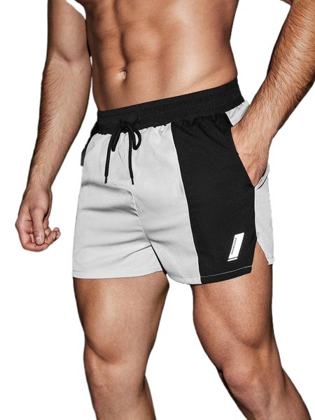 

men reflective letter graphic color block sports shorts 17pu#, White;black
