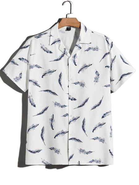 

men feather print shirt v7o2#, White;black