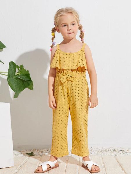 

toddler girls ruffle trim belted polka dot cami jumpsuit she, Blue