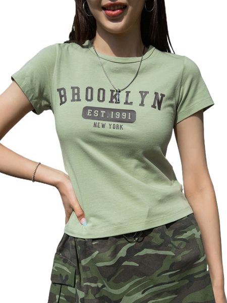 

dazy letter graphic round neck tee e26q#, White