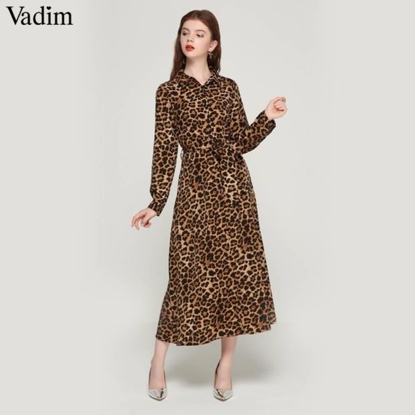 

women leopard print ankle length dress bow tie sashes long sleeve retro ladies casual chic dresses vestidos qa472 y200101, White;black