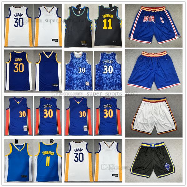 

retro mitchell ness basketball jerseys curry 30 stephen klay 11 thompson stitched jersey 75th city shorts white orange black blue, Black;red
