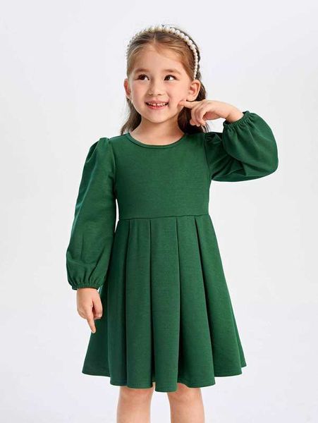 

toddler girls puff sleeve fold pleated dress she, Red;yellow