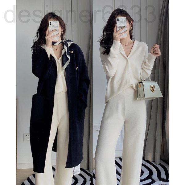 

two piece dress designer 10035# xiaoxiangfeng white sports knitted sweater wide leg pants two-piece suit early spring and autumn style in gs