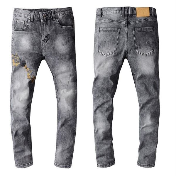 

latest listing design winter mens jeans blue good quality designer spray paint spliced ripped high street destroyed denim trousers285y