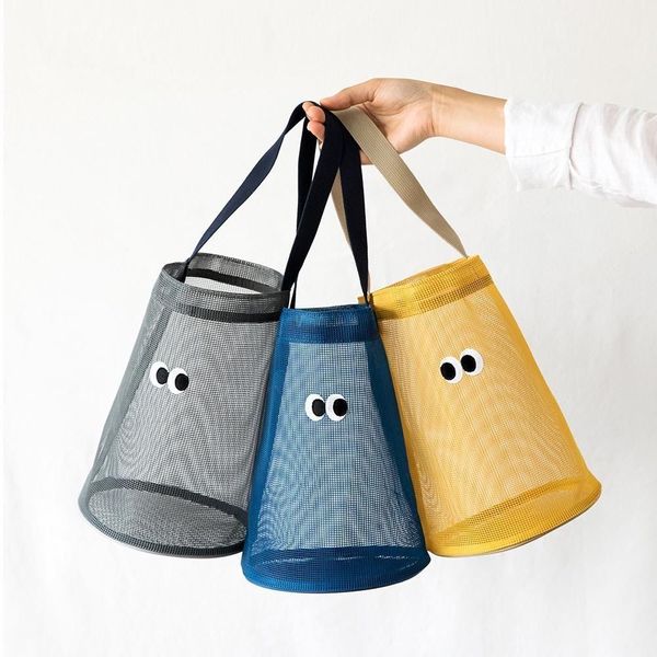 

2022 summer beach bag sand net bucket cute eyes mesh hollow drainage seaside fashion handbag shopping package