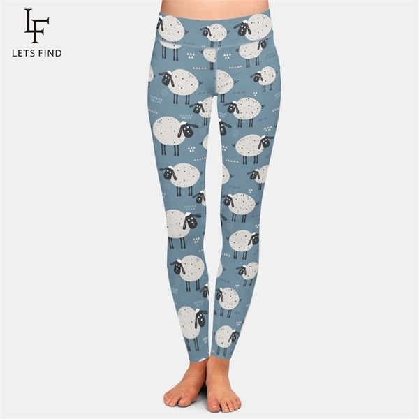 

letsfind fashion women high waist leggings high quaility 3d cartoon sheep printing fitness women plus size leggings 201014, Black