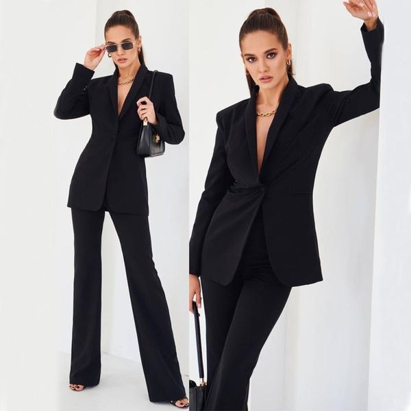 

black women prom suits shawl lapel lady office tuxedos for wedding guest wear slim fit evening formal blazers two pieces set, Black;gray
