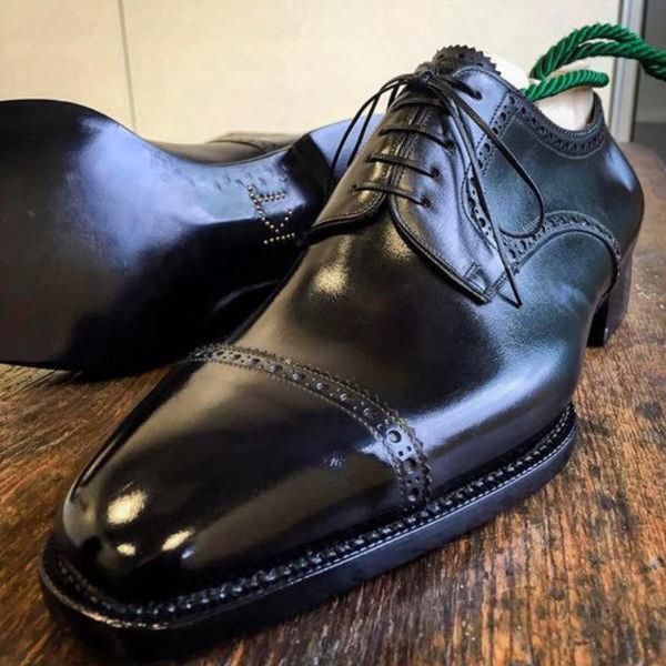 

derby shoes men pu solid color fashion classic business casual commuter party brogue stitching lace-up dress shoes cp150, Black