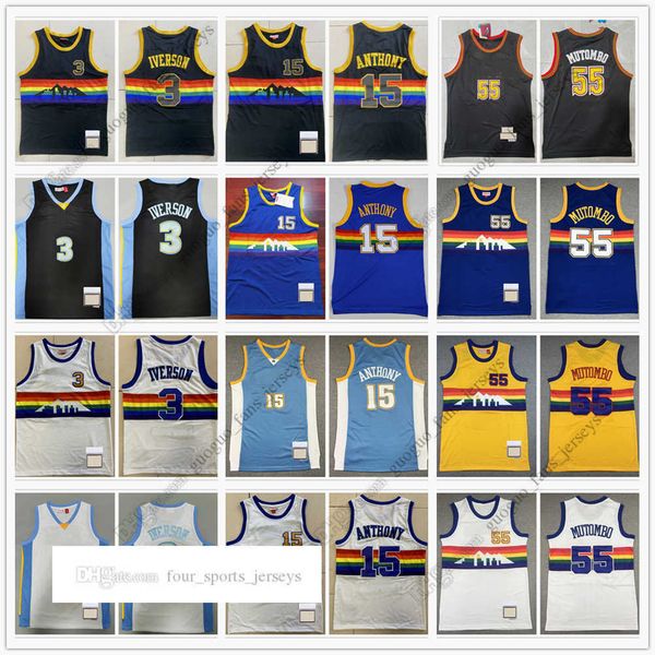 

retro mitchell and ness basketball jerseys 06-07 iverson 3 allen anthony 15 carmelo mutombo 55 dikembe jersey size, Black;red