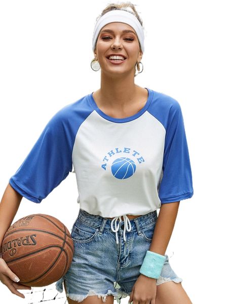 

basketball & letter graphic raglan sleeve tee k6gk#, White