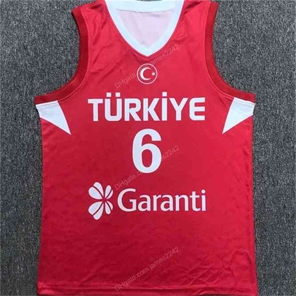 Nikivip Custom China Cedi Osman # 6 Team Turkey Maglia da basket rossa Taglia S-4XL Qualsiasi nome e numero Maglie di alta qualità