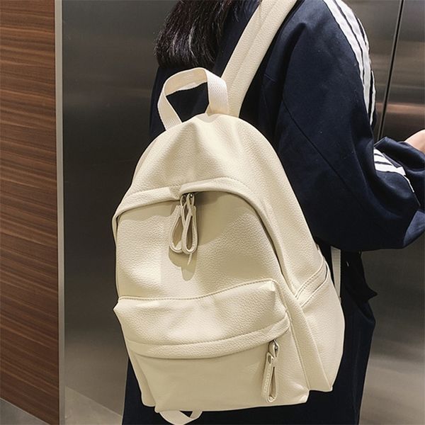 

fashion women backpack female soft pu leather school bag for teenage girls boys travel double shoulder bags 220725