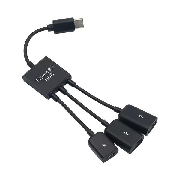 3 em 1 micro USB tipo C a 3 Cabo de cubo de porta dupla OTG para tablet Android Mouse Teclado Micro-USB Tipo-C conversor de adaptador