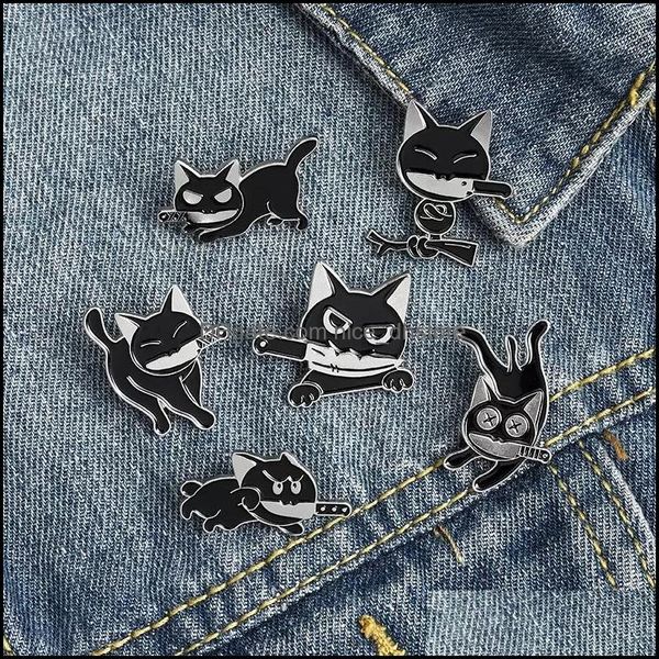 Pinsbrooches Ювелирные изделия из черного кошачьего ножа панк стиль эмалевой булочка для женщин для женской модные аксессуары металлические винтажные броши dhim4