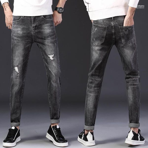 Jeans Men Jeans Logo Amni Hole Painting Gun tridimensional Bordado deve ser um pequeno macaco elástico masculino heterossexual cat1 drak22