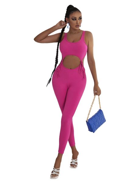 

sxy cut out knot front unitard jumpsuit w3ua#, Black;white