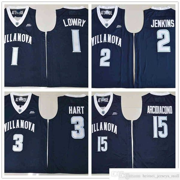 Xflsp NCAA Villanova Wildcats College Maglie 1 Kyle Lowry 2 Kris Jenkins 3 Josh Hart 15 Ryan Arcidiacono Maglia da basket Colore blu navy