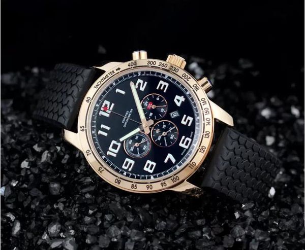 Мужское Quartz Movement Speclatch Chronograph Заручистые часы Gold Case Balck Rubber Watches для Man 544