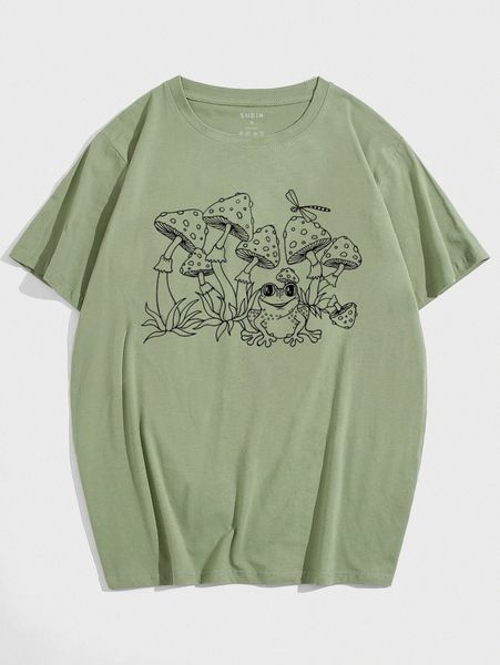

men frog & mushroom print tee p6wq#, White;black