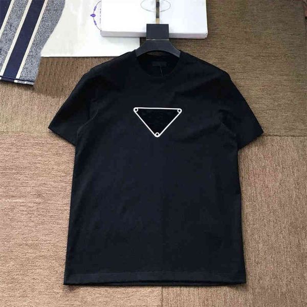 

men's luxury t shirts with big triangle brand p cotton classic short sleeve blouse tees casual t-shirt match crew neck black white tshi, White;black