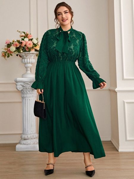 

plus tie neck flounce sleeve fuzzy dress 49zv#, Black