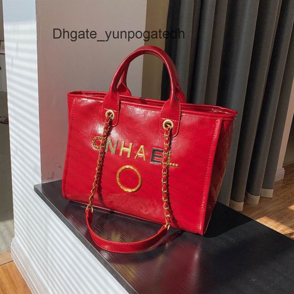 

luxury designer classic handbags women's beach bags brand ch metal badge tote bag small mini evening handbag female capacity large leat, Black;red