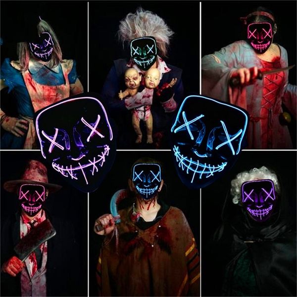 Máscaras de festa máscara de caveira cheia de cabeça reutilizável adulto adulto anônimo LED Light Boy Child Halloween iluminação Scary Maniac Capacete 220826