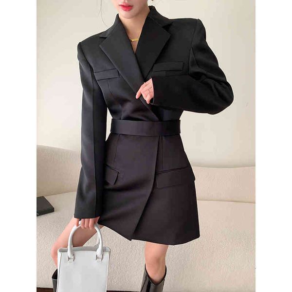 

casual dresses 2022 women's spring waist closing suit v lapel dress villain girl sass thin vhr4, Black;gray