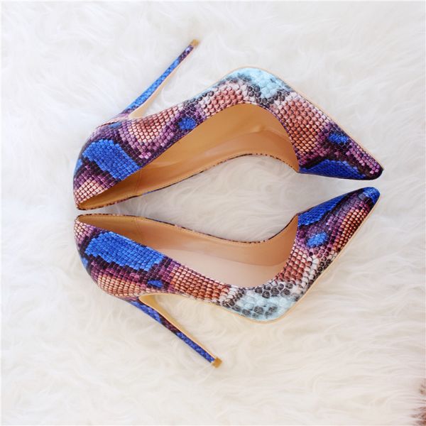 Бесплатная мода мода женские насосы синяя змея Python напечатанные напечатанные напечатанные носки сандалии на высоких каблуках сандалии ботинки ботинки невесты свадебные насосы 120 мм 100 мм 80 мм