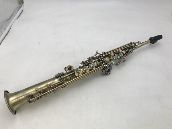 Novo B Lotão Pinco Reto Soprano Saxofone Profissional Brass Antique Copper Sax Instrumento musical com caso Nova chegada