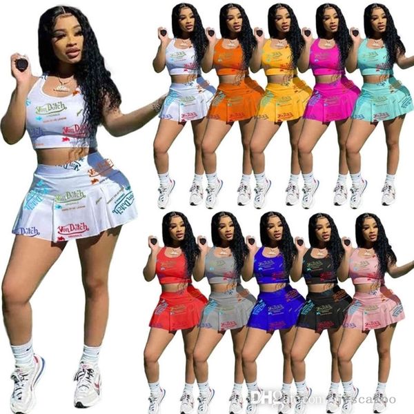 

designer clothes womens two 2 piece dress outfits tank and pleated skirts set summer jogger yoga baseball suit, White