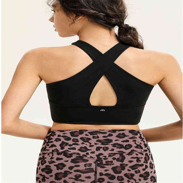 

lulu lu-yw074 bras brand sports underwear women's cross back shockproof bra running yoga vest gathering fitness suit lnx4, Red;black