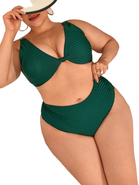 

plus knot high waisted bikini swimsuit z45p#, White;black