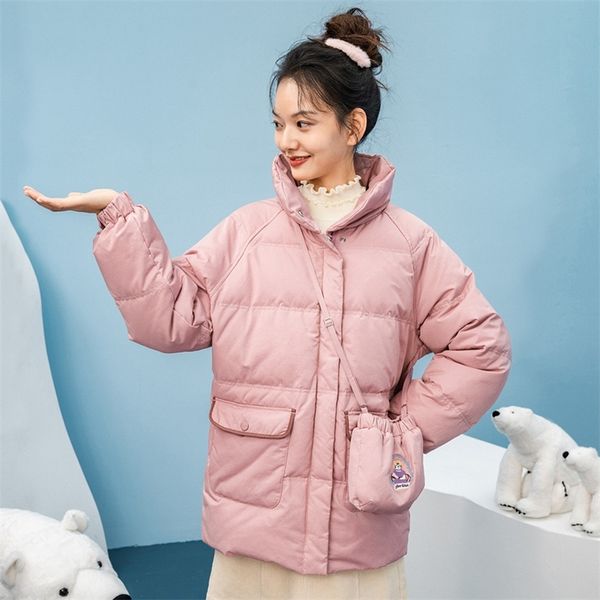 

inman winter new arrivals duck down standing collar short embroidered sweet zip coat women's down jacket 201019, Black