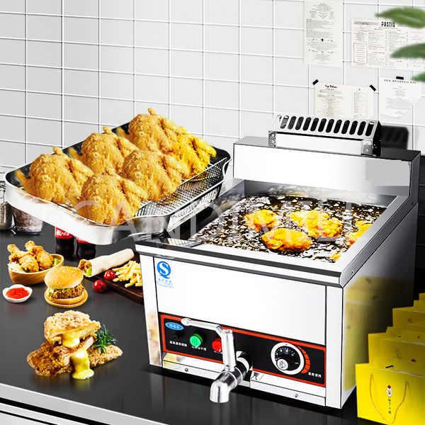 Attrezzature per la lavorazione degli alimenti Disco filtrante laterale efficiente Termostato automatico verticale commerciale Padella multifunzione Macchina per tritare il pollo fritto Cilindro singolo