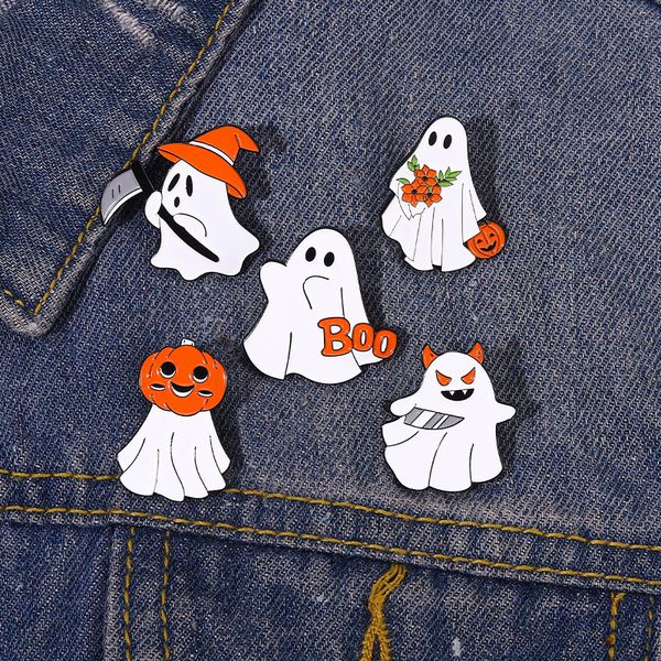 

halloween boo enamel pins custom funny pumpkin brooches death lapel badges cartoon cute jewelry gift for kids friends, Blue