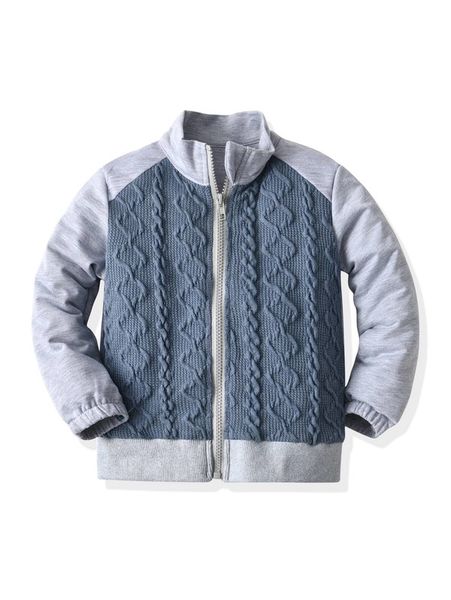 

toddler boys cable textured colorblock zipper jacket she, Blue;gray