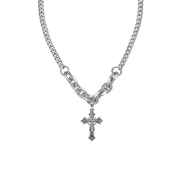 

pendant necklaces hip-hop non-fading diamond necklace cross clavicle chain female personality cool sweater male, Silver