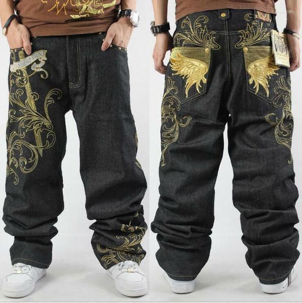 Jeans da uomo Pantaloni da skate larghi da uomo con ricamo allentato Rap Hip Hop Pantaloni in denim 2022Men's Heat22