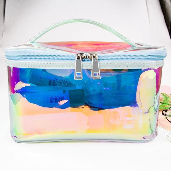 Bolsas de cosméticos Estojos Bolsa portátil de grande capacidade Versão coreana da bolsa de viagem transparente Laser TPU Cosméticos