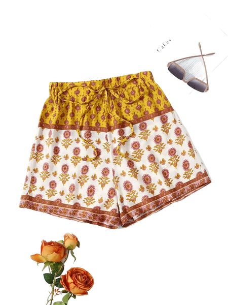 

floral drawstring shorts w94z#, White;black