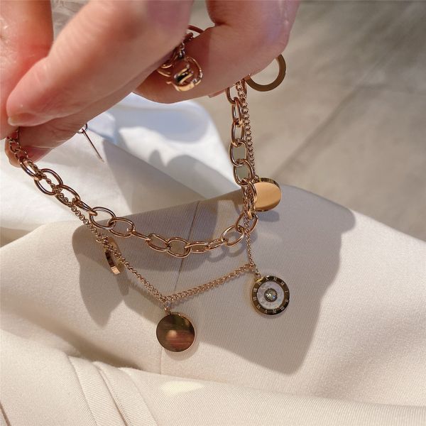 

double-layer circle bracelet natural shell simple ins style hand decoration temperament rope woman, Black