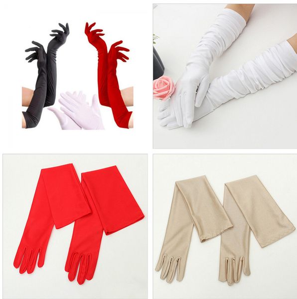 

white lace glove classic black white red grey skin opera/elbow/wrist stretch satin finger long gloves wedding accessories