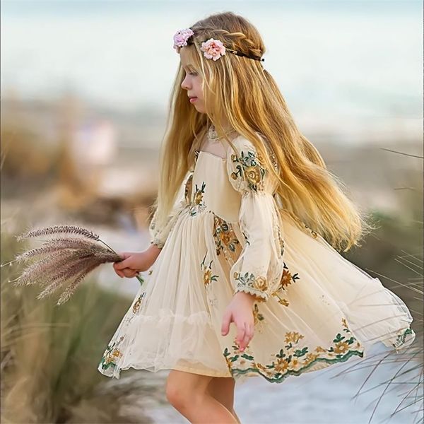 

autumn girls clothing elegant lace wedding dress flower girls dress princess party pageant tulle gown kid girls clothes 38years 220618, Red;yellow